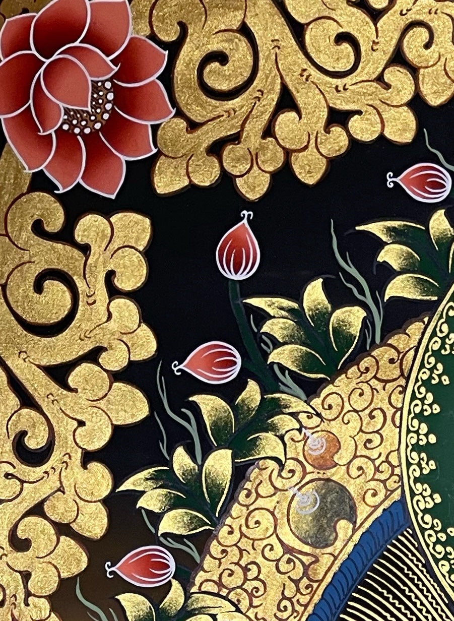 Jambhala thangka, detail: top-left corner