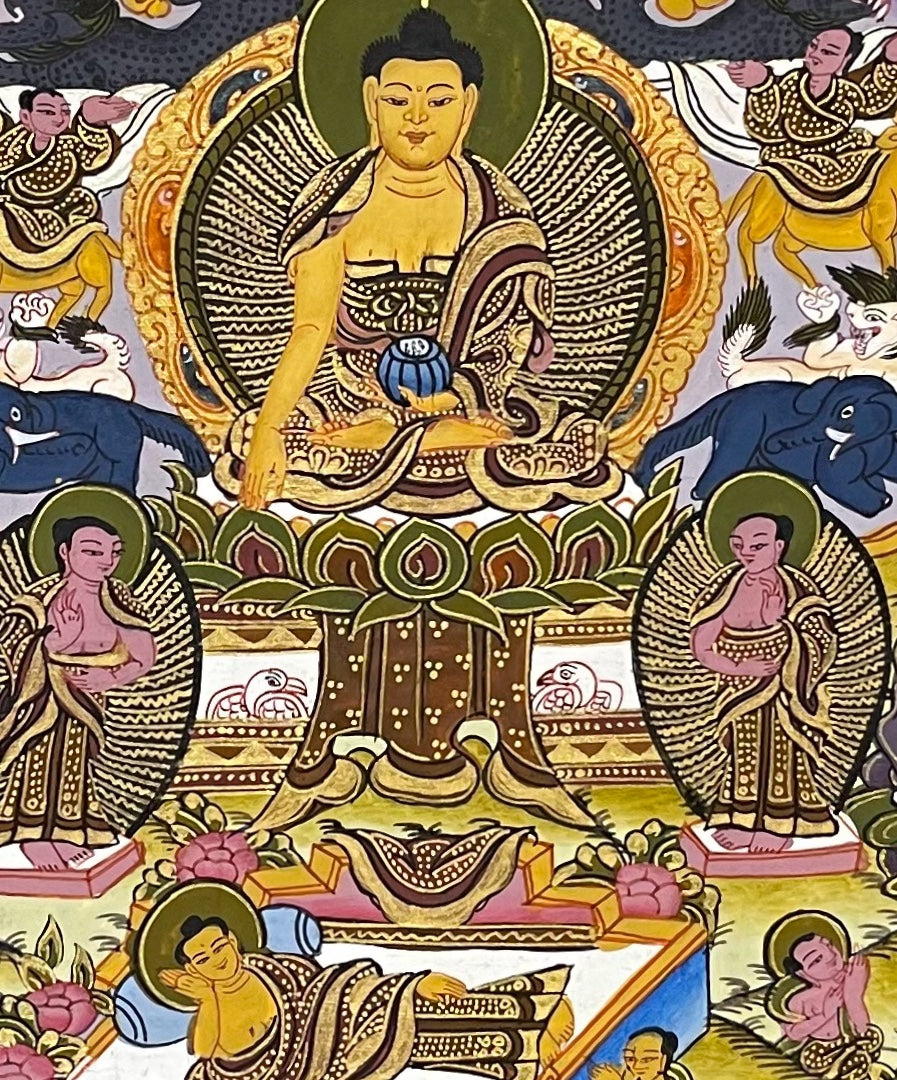 Buddha Life Story thangka, detail: centre