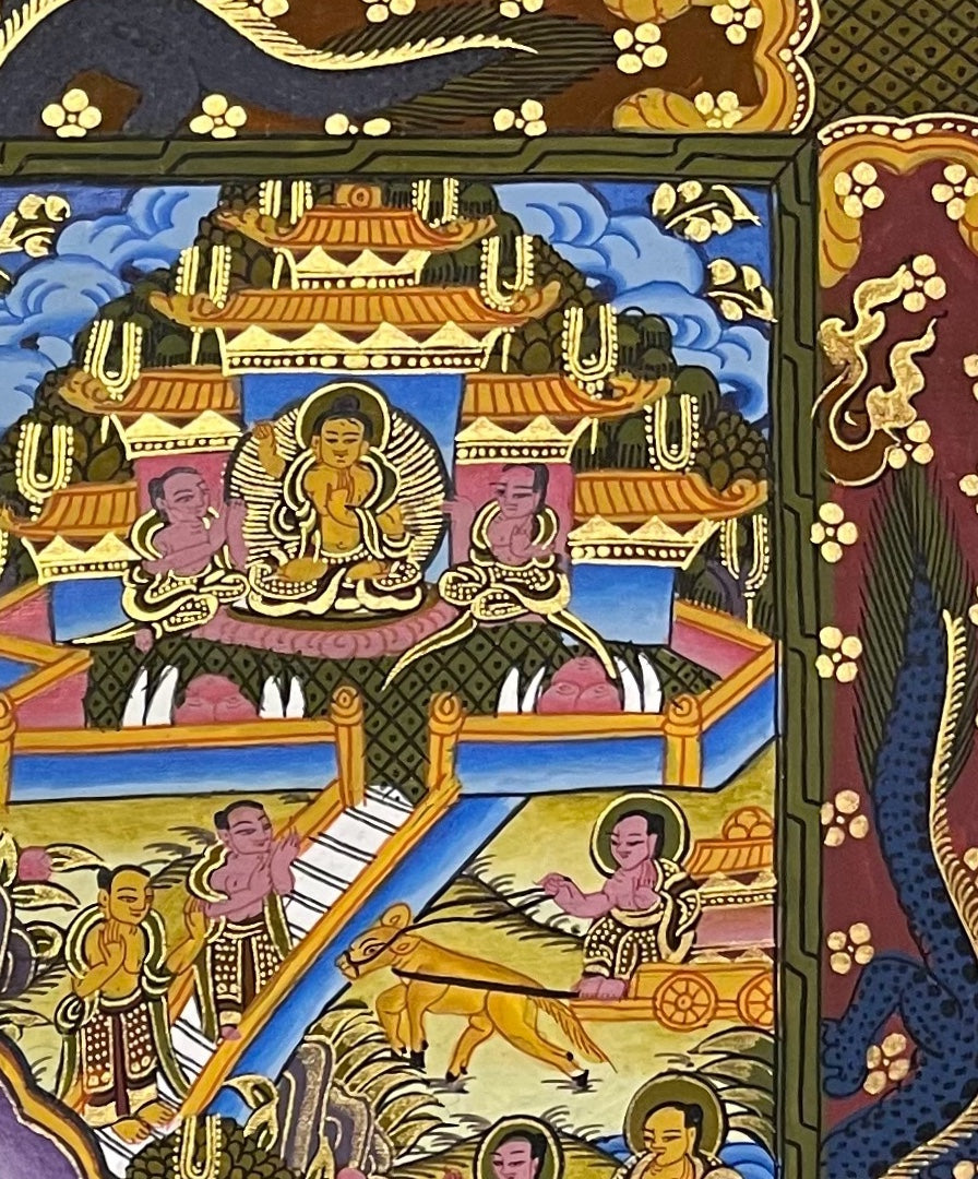 Buddha Life Story thangka, detail: top-right corner
