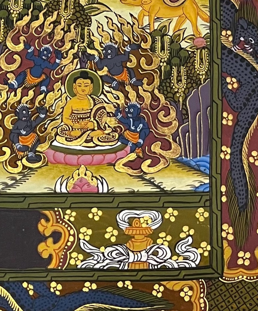 Buddha Life Story thangka, detail: bottom-right corner