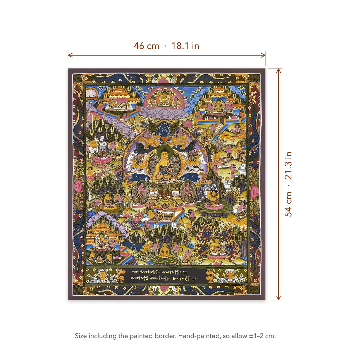 Size diagram: 46 × 54 cm (18.1 × 21.3 in), including the painted border