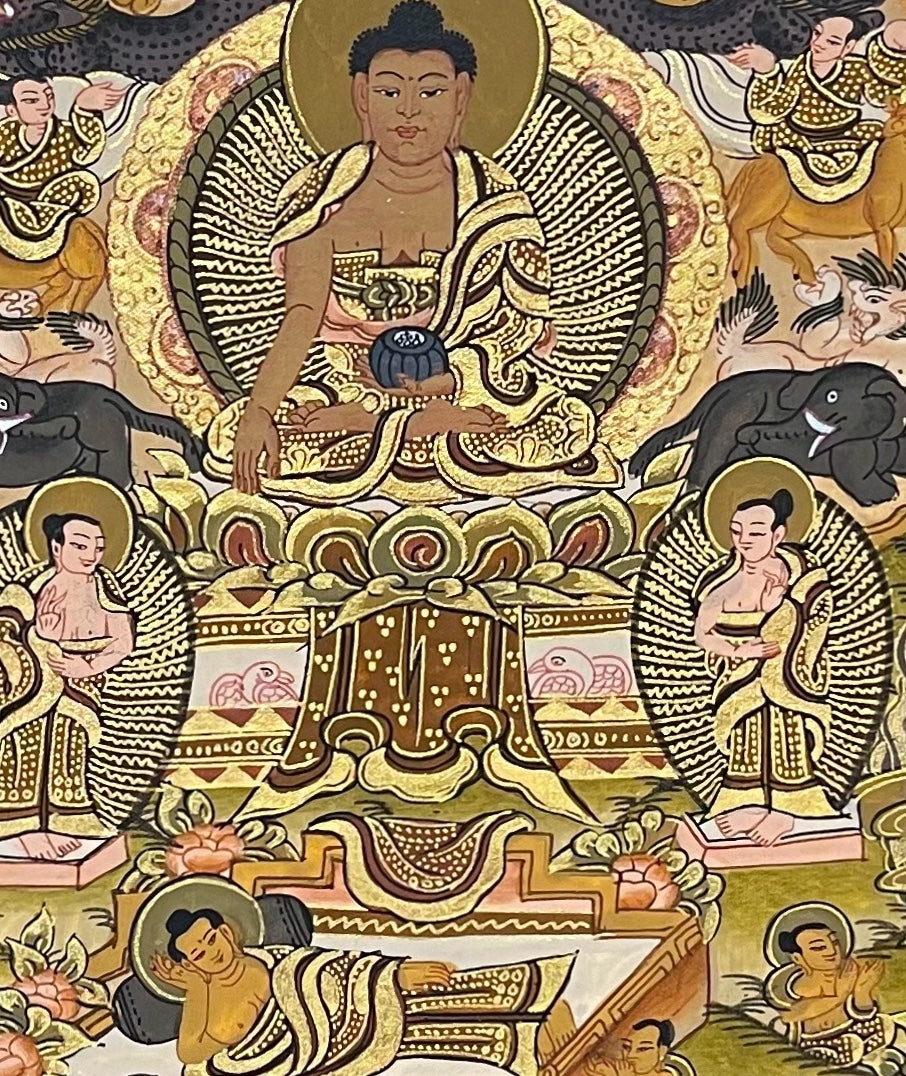 Buddha Life Story thangka, detail: centre