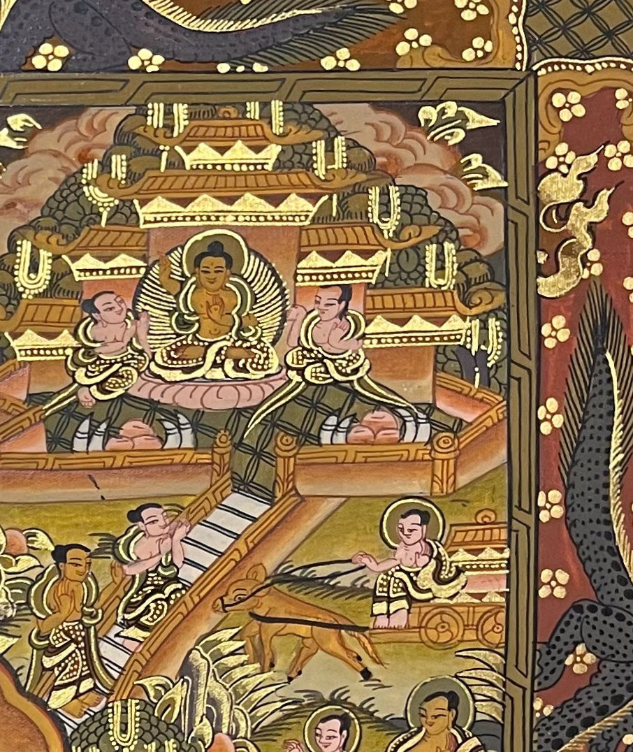 Buddha Life Story thangka, detail: top-right corner