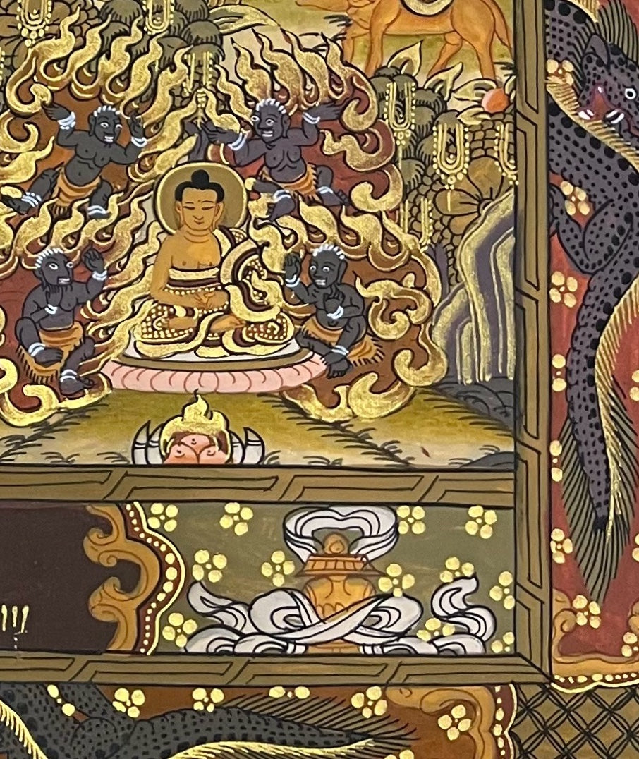 Buddha Life Story thangka, detail: bottom-right corner