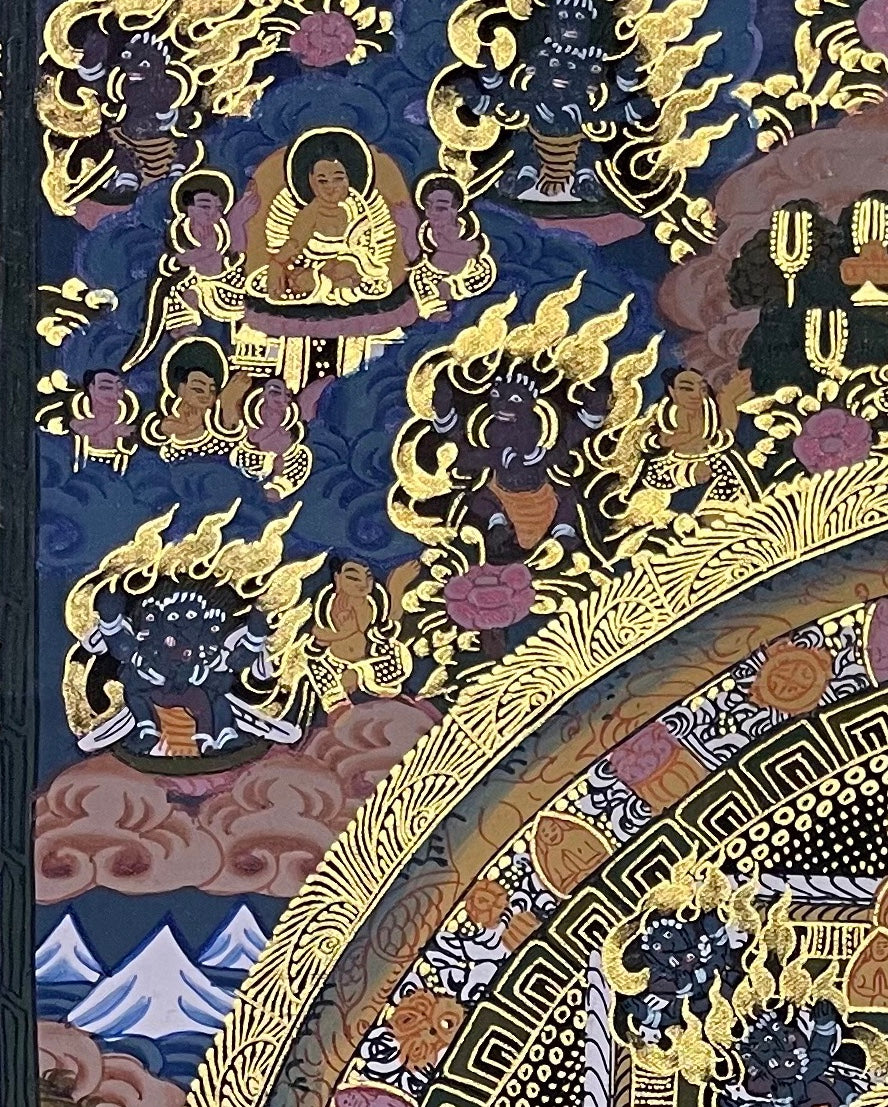 Buddha Mandala thangka, detail: top-left corner