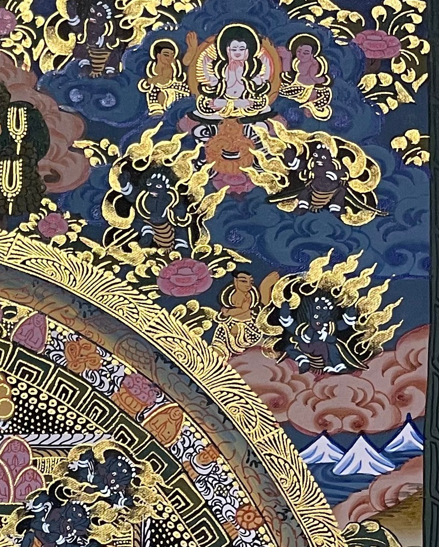 Buddha Mandala thangka, detail: top-right corner