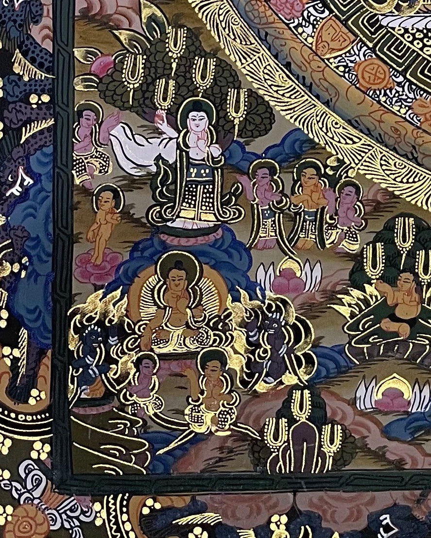 Buddha Mandala thangka, detail: bottom-left corner