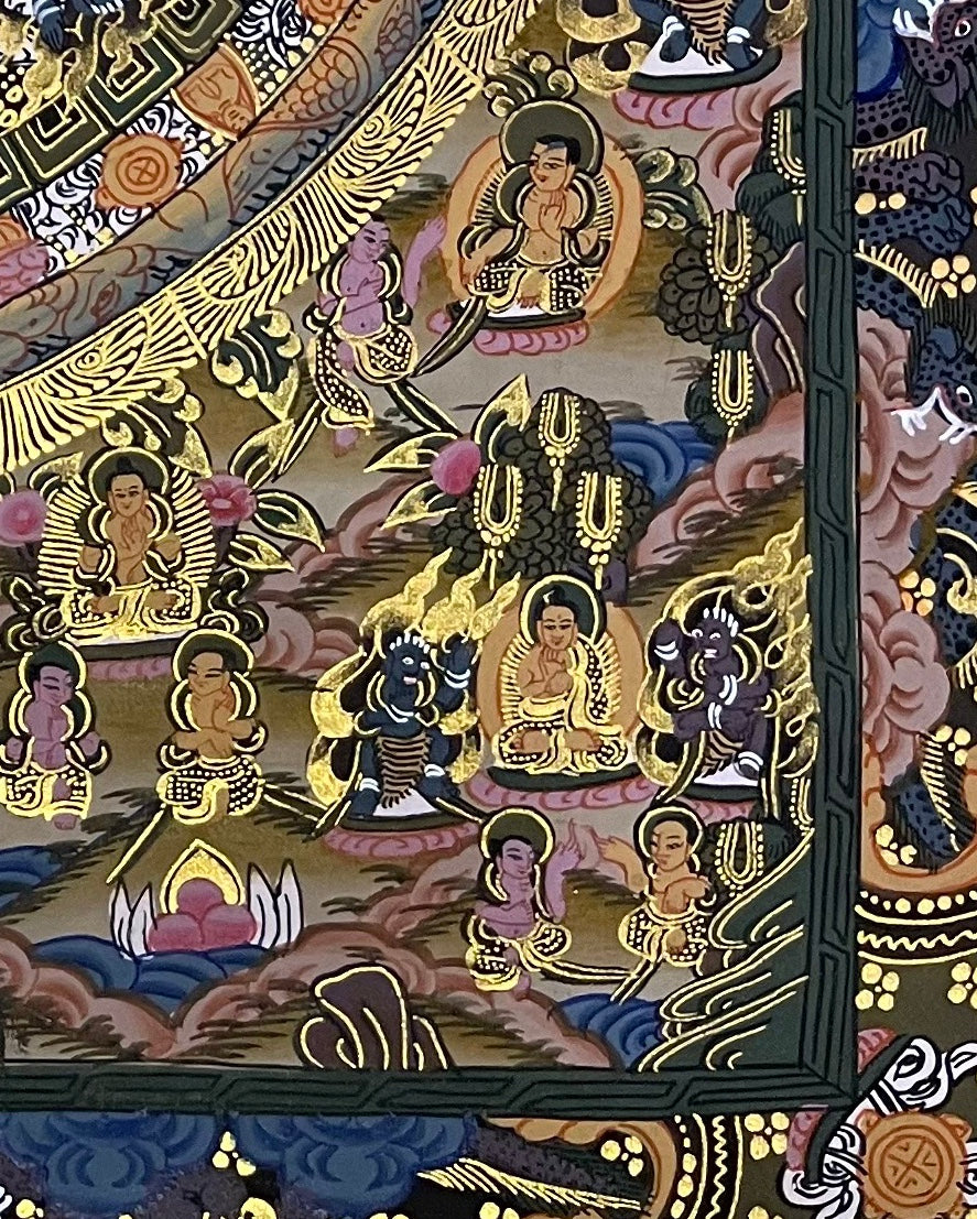Buddha Mandala thangka, detail: bottom-right corner