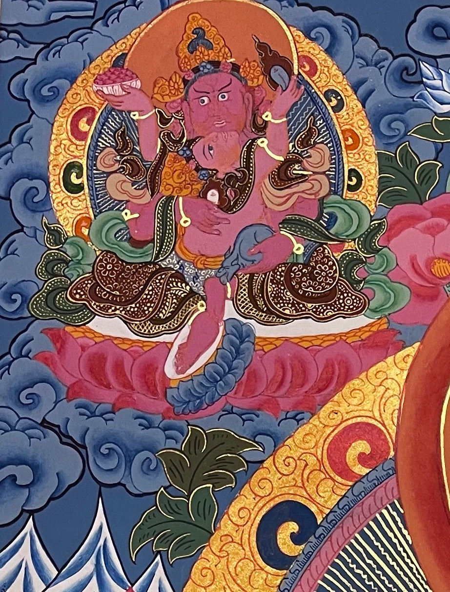 Jambhala thangka, detail: top-left corner