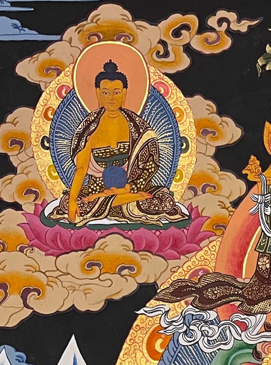 Vaishravana thangka, detail: top-left corner