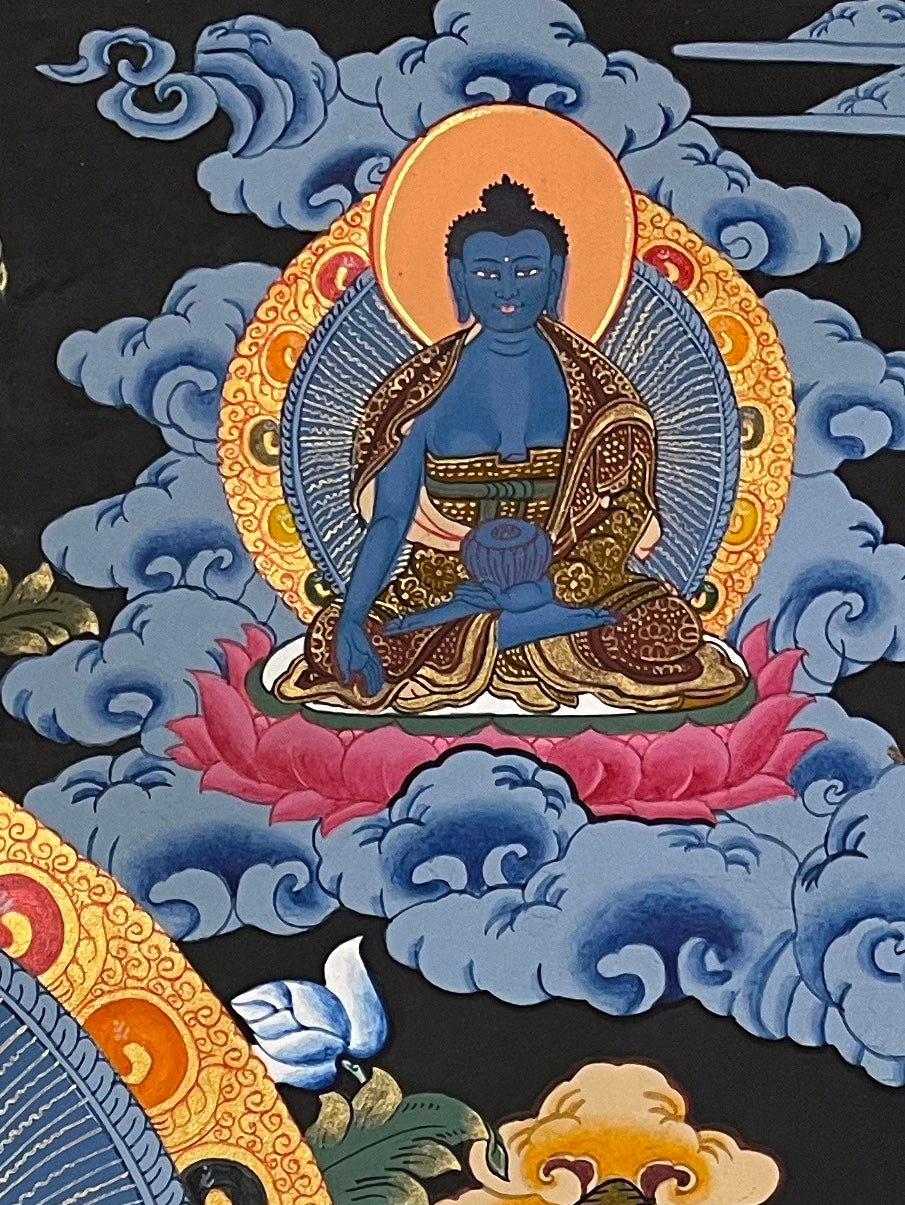 Vaishravana thangka, detail: top-right corner
