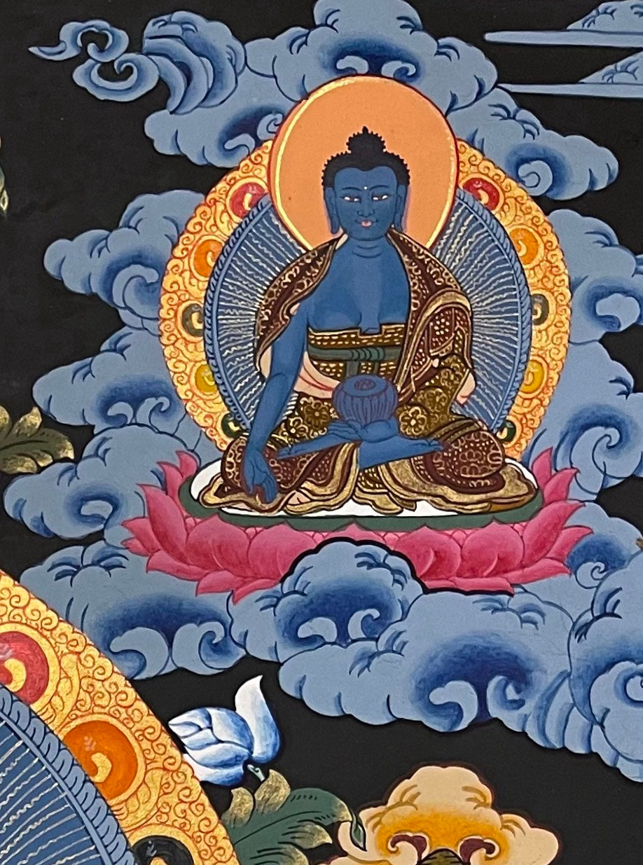 Vaishravana thangka, detail: top-right corner