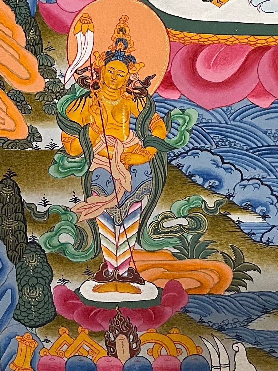 Vaishravana thangka, detail: bottom-left corner