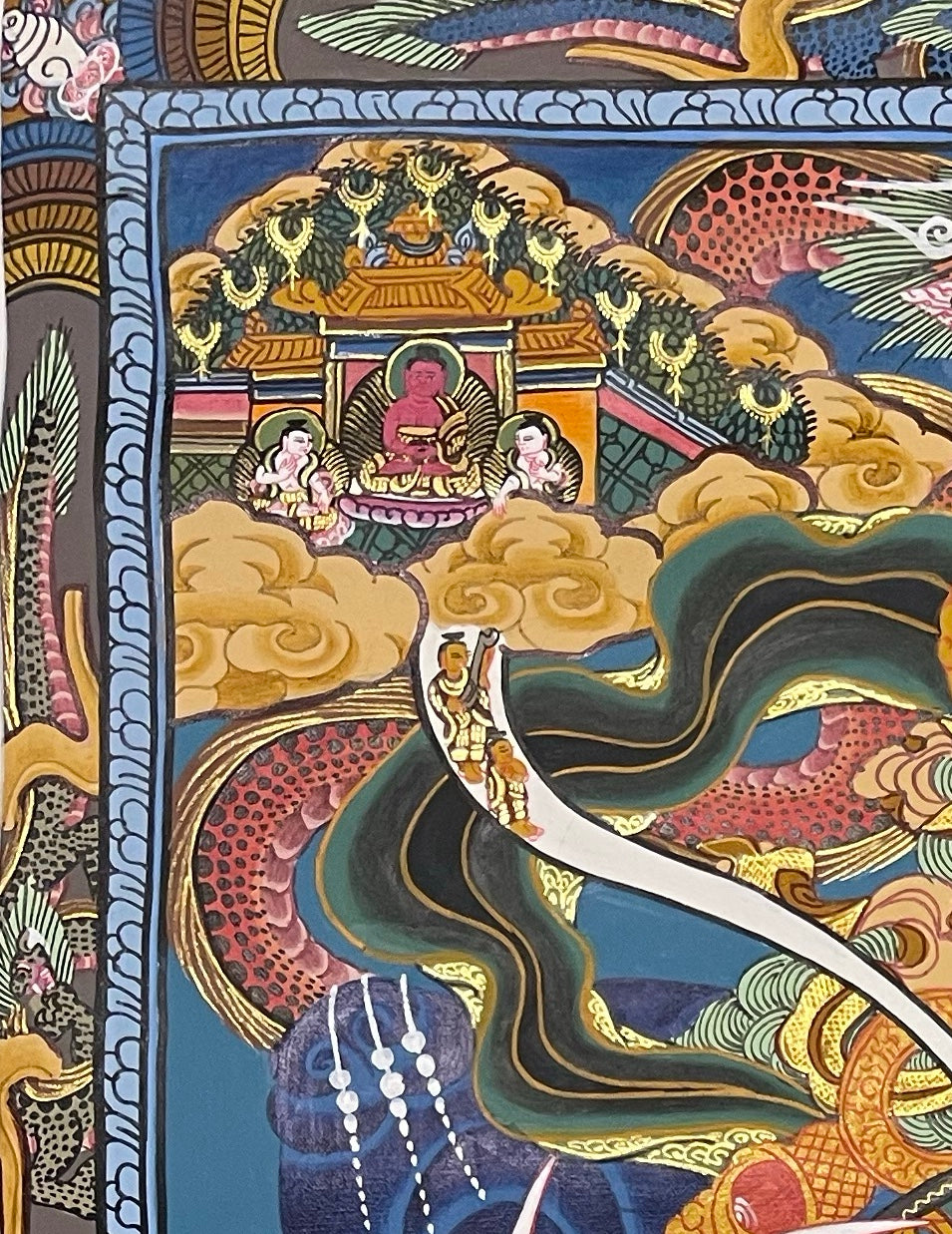 Wheel of Life thangka, detail: top-left corner