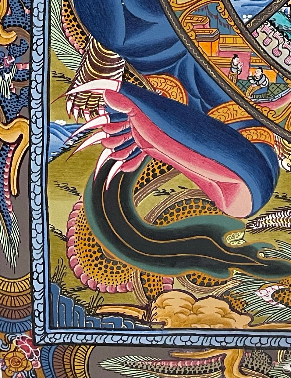 Wheel of Life thangka, detail: bottom-left corner