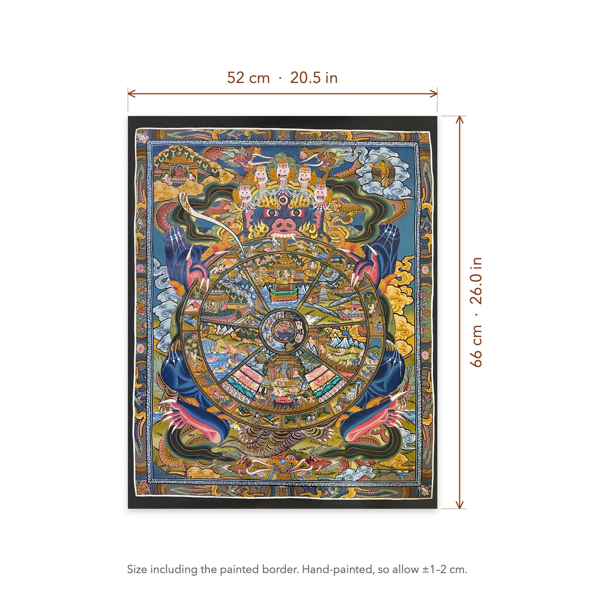 Size diagram: 52 × 66 cm (20.5 × 26.0 in), including the painted border
