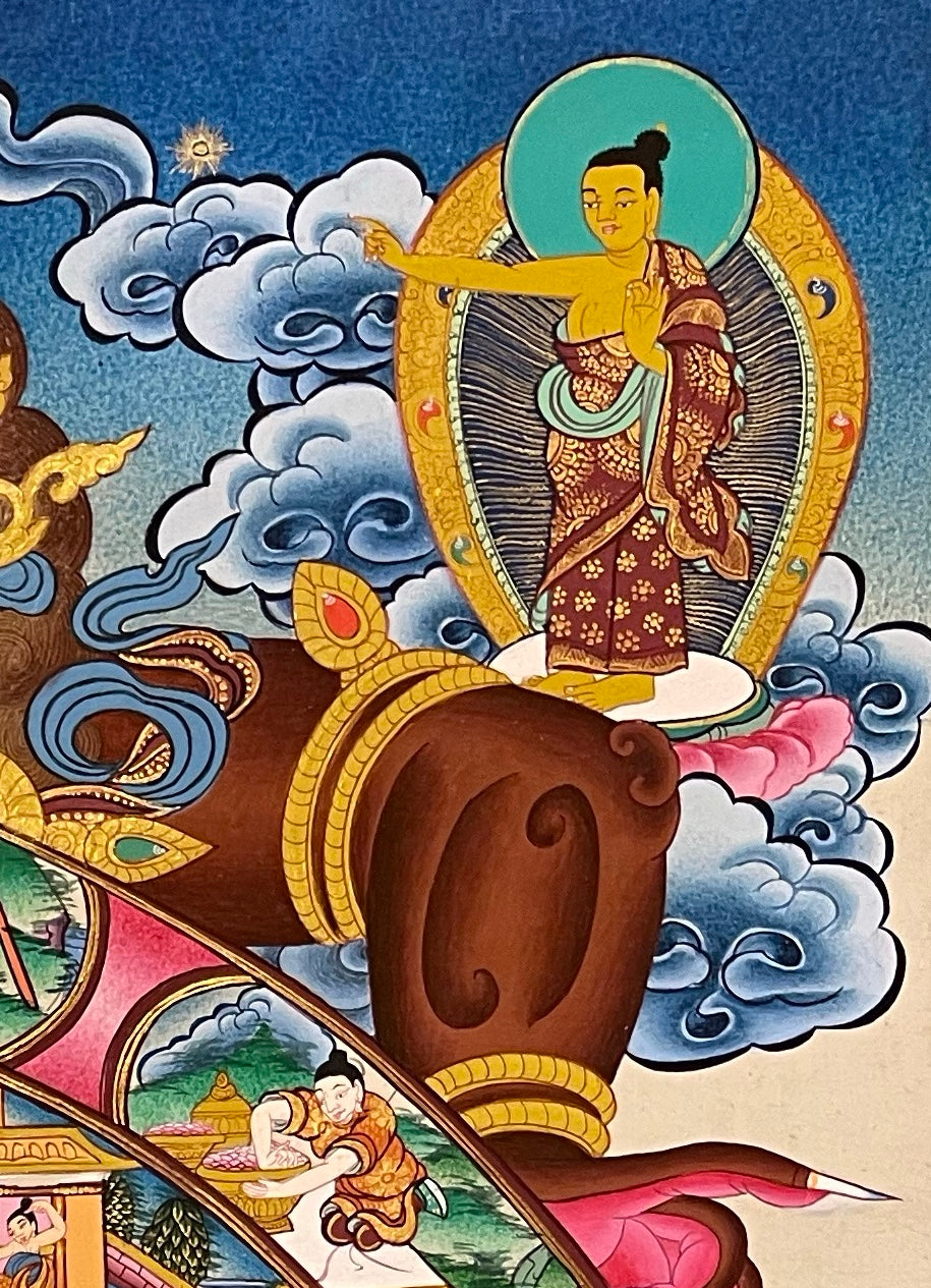 Wheel of Life thangka, detail: top-right corner