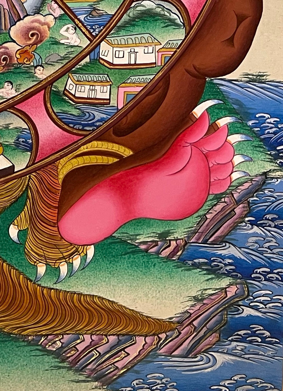 Wheel of Life thangka, detail: bottom-right corner