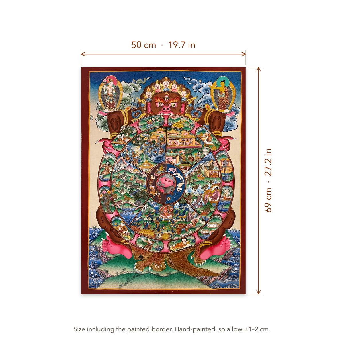 Size diagram: 50 × 69 cm (19.7 × 27.2 in), including the painted border
