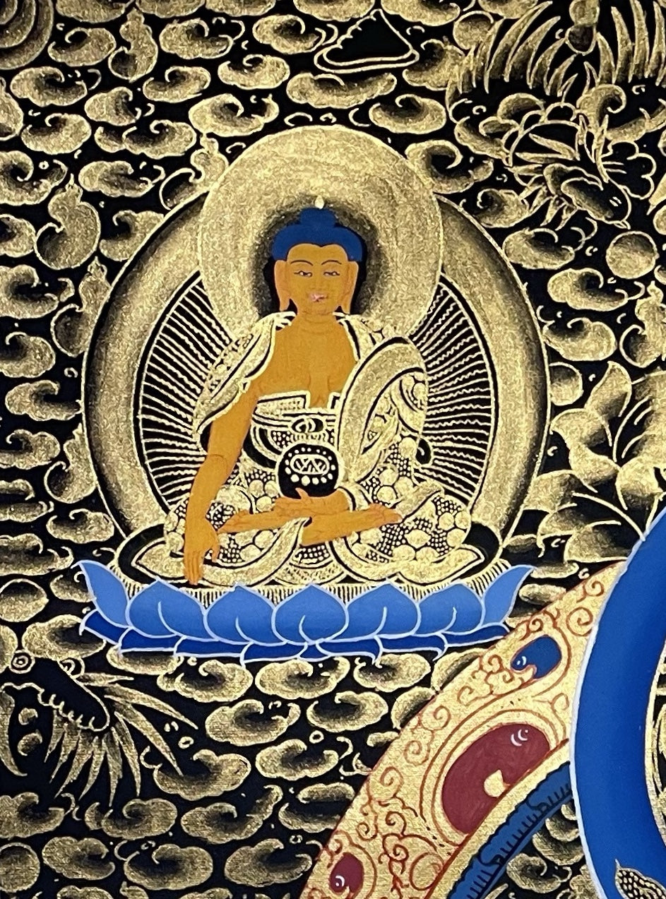 Jambhala thangka, detail: top-left corner