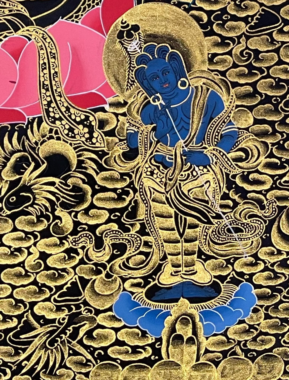 Green Tara thangka, detail: bottom-right corner