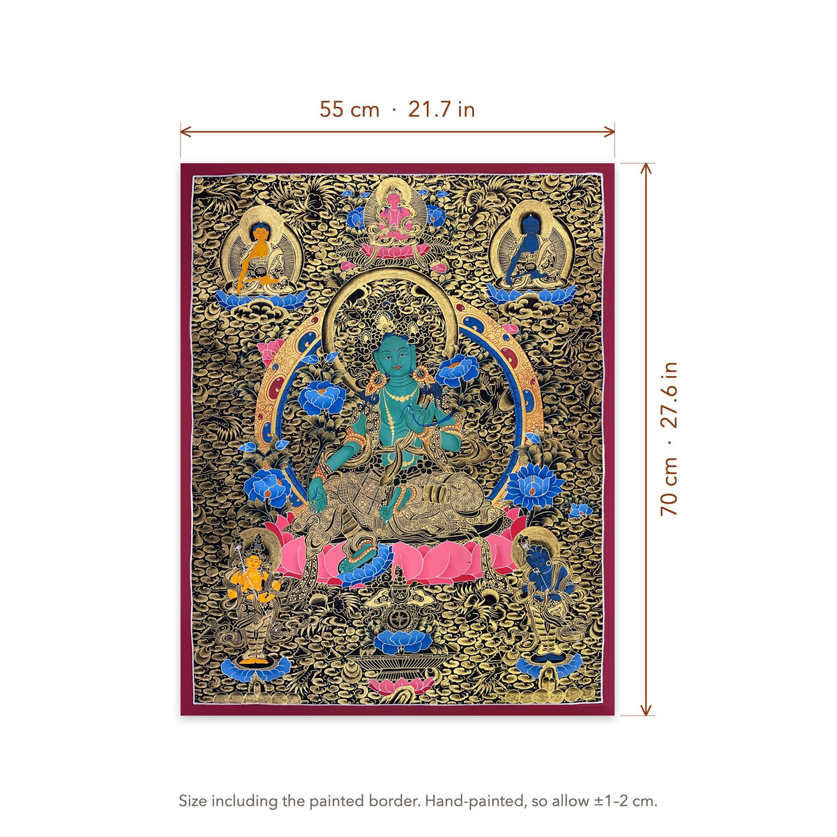 Size diagram: 55 × 70 cm (21.7 × 27.6 in), including the painted border