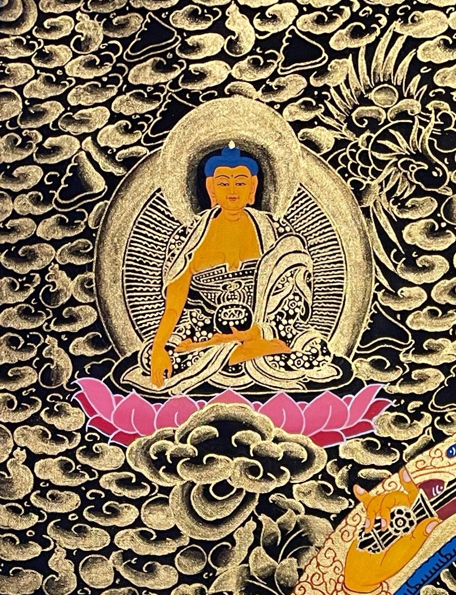 Manjushri thangka, detail: top-left corner