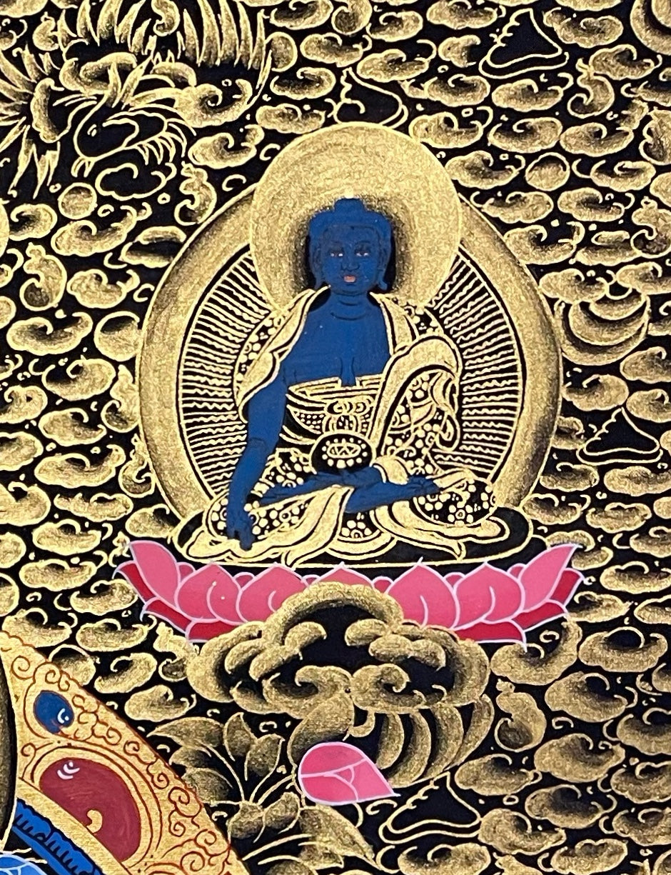 Manjushri thangka, detail: top-right corner
