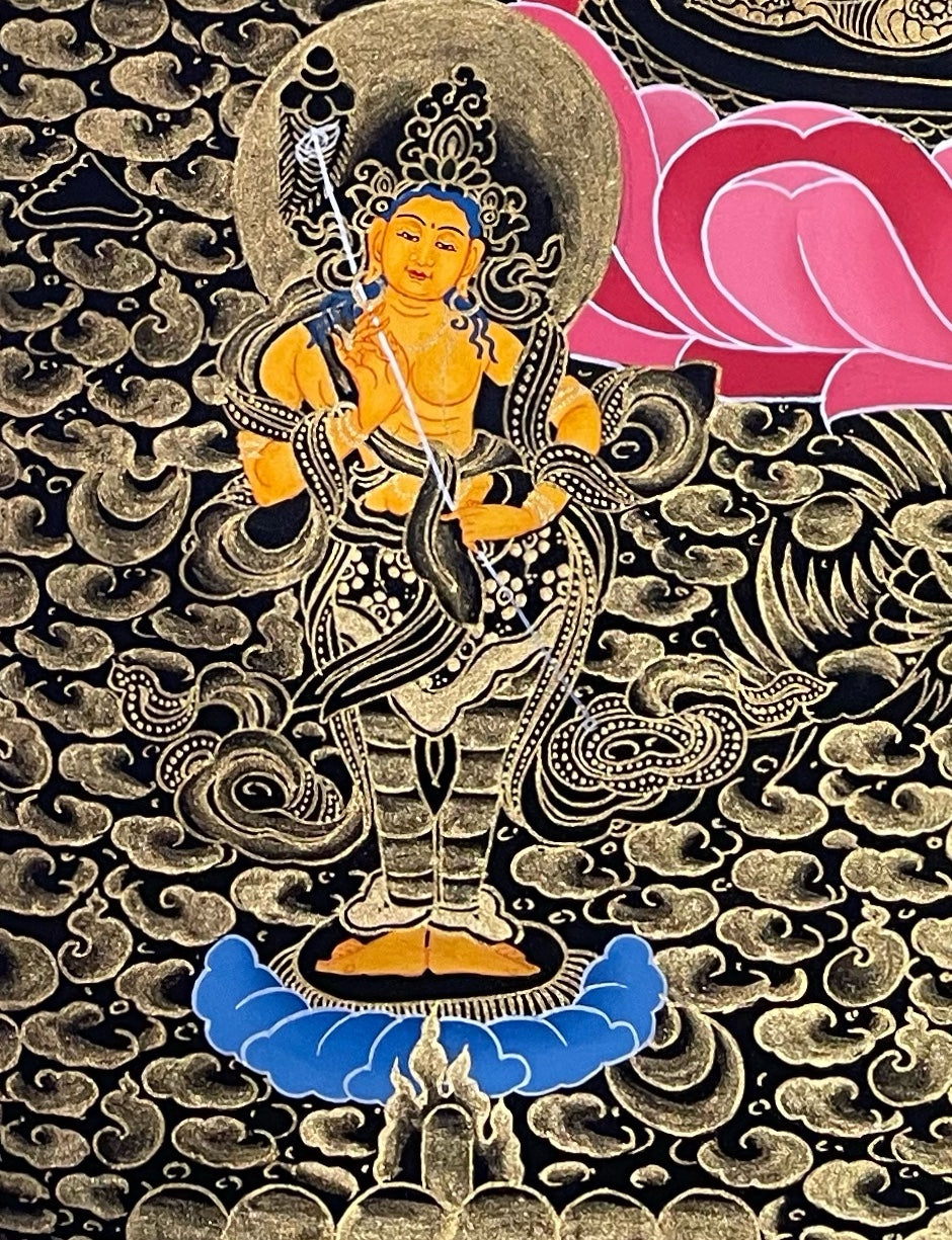 Manjushri thangka, detail: bottom-left corner