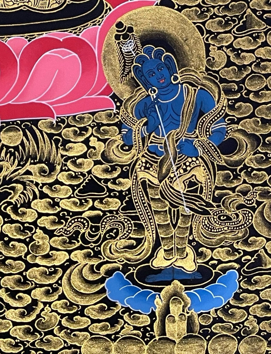 Manjushri thangka, detail: bottom-right corner
