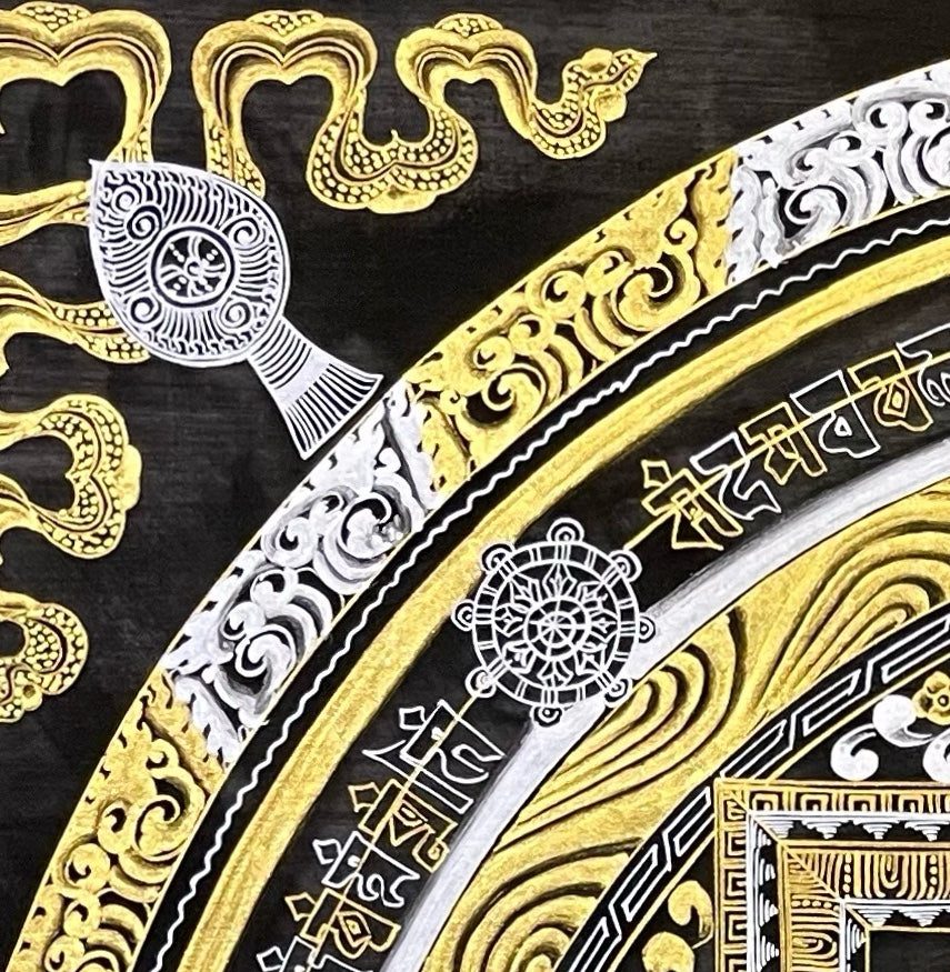 Kalachakra Mandala thangka, detail: top-left corner
