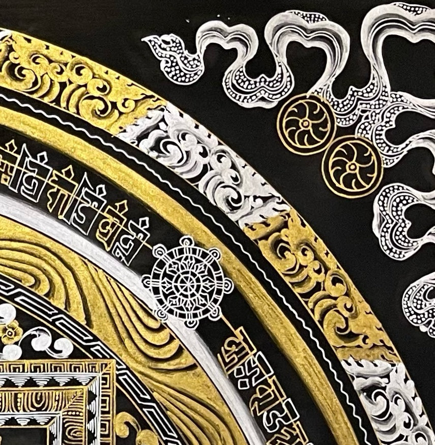 Kalachakra Mandala thangka, detail: top-right corner