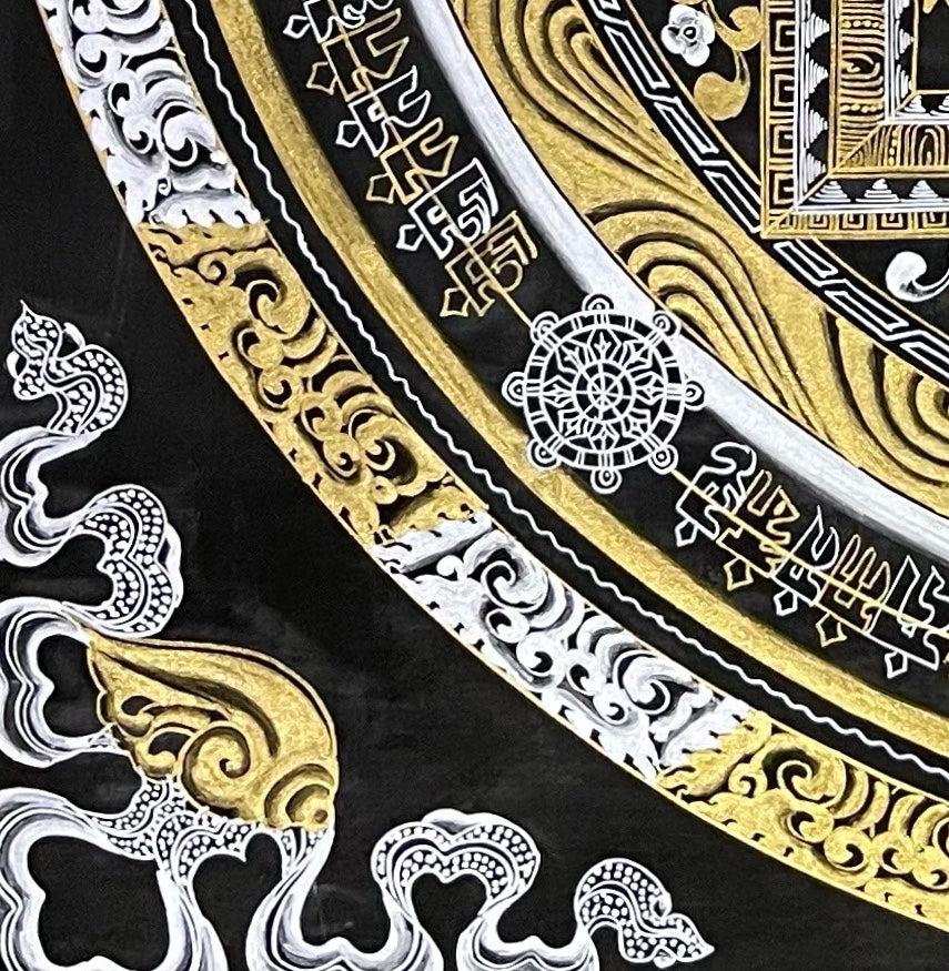 Kalachakra Mandala thangka, detail: bottom-left corner