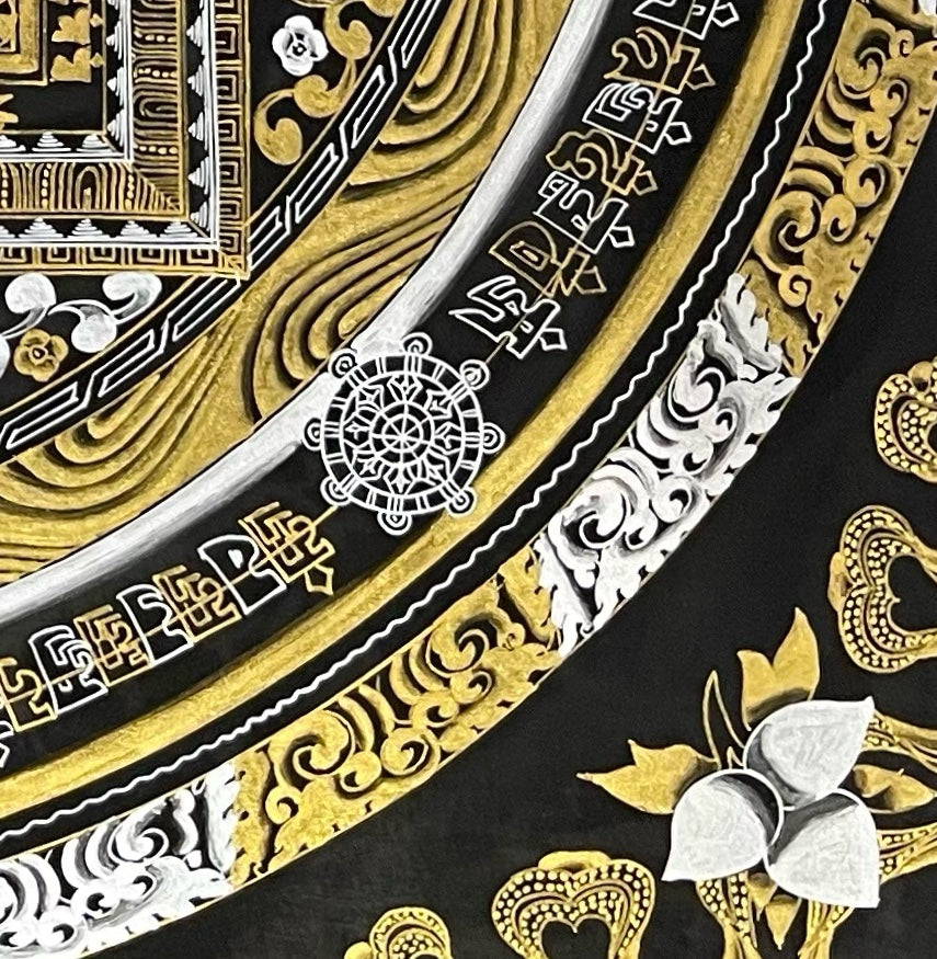 Kalachakra Mandala thangka, detail: bottom-right corner