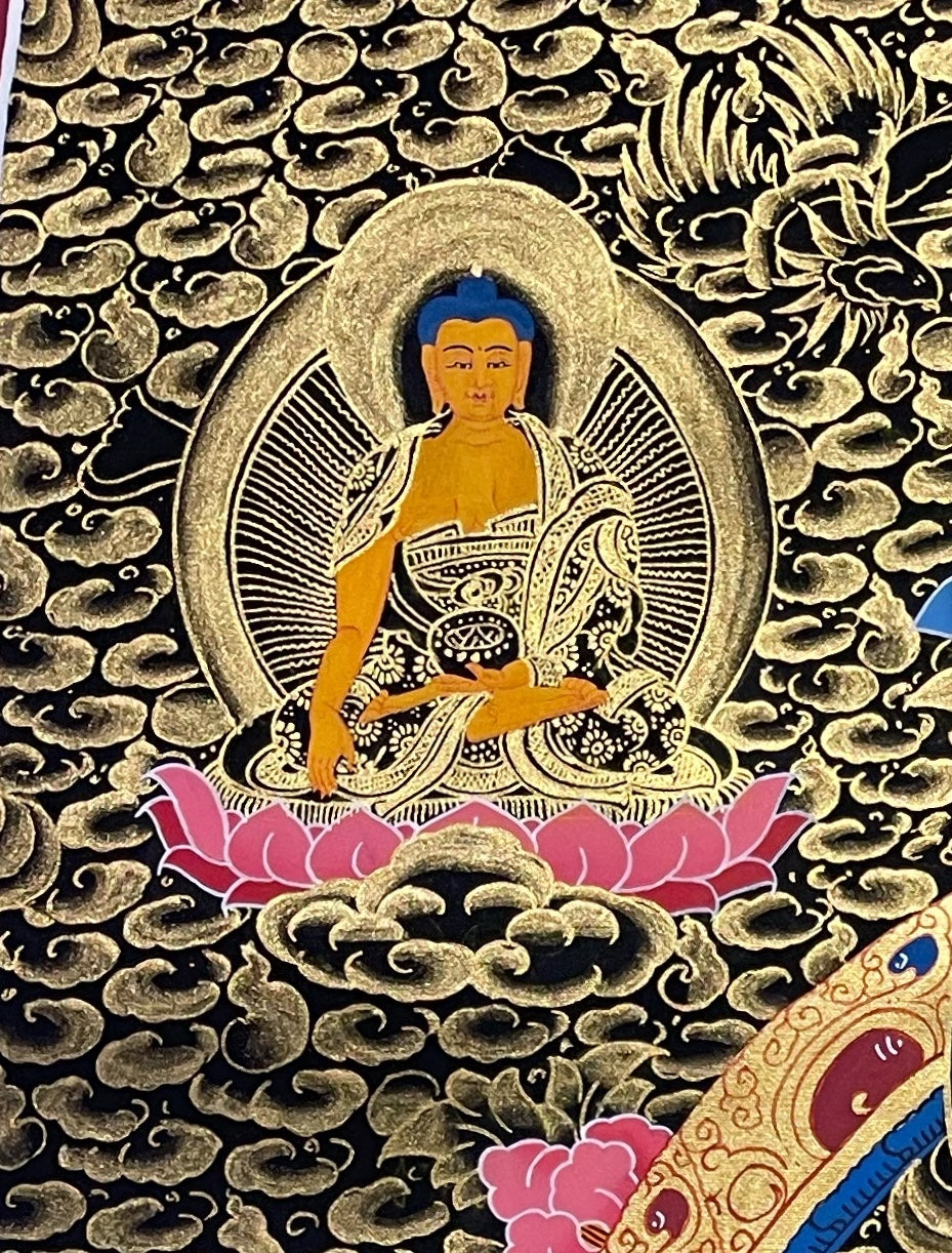 Chenrezig thangka, detail: top-left corner