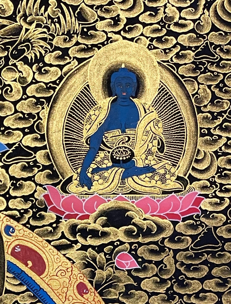 Chenrezig thangka, detail: top-right corner