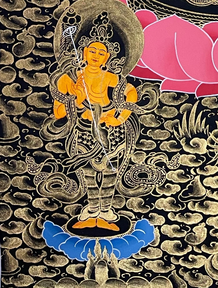 Chenrezig thangka, detail: bottom-left corner
