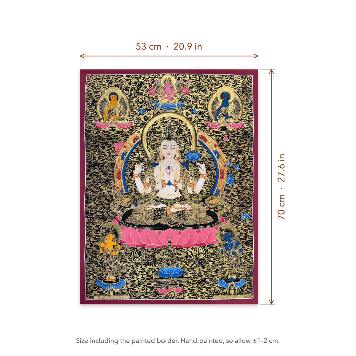 Size diagram: 53 × 70 cm (20.9 × 27.6 in), including the painted border