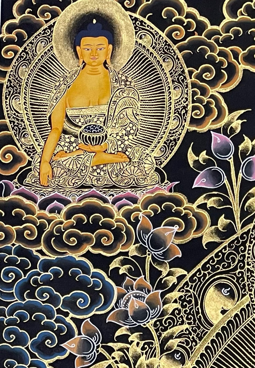 White Tara thangka, detail: top-left corner