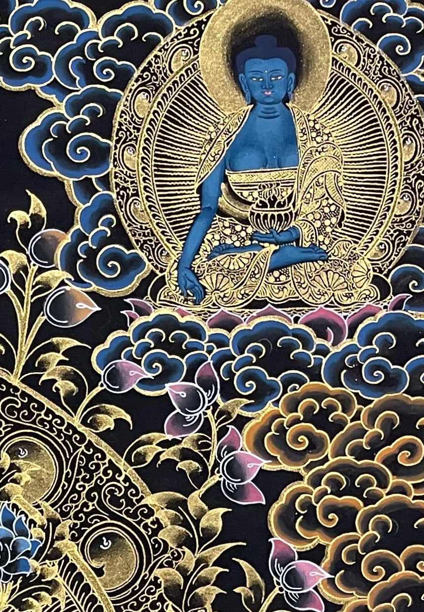 White Tara thangka, detail: top-right corner