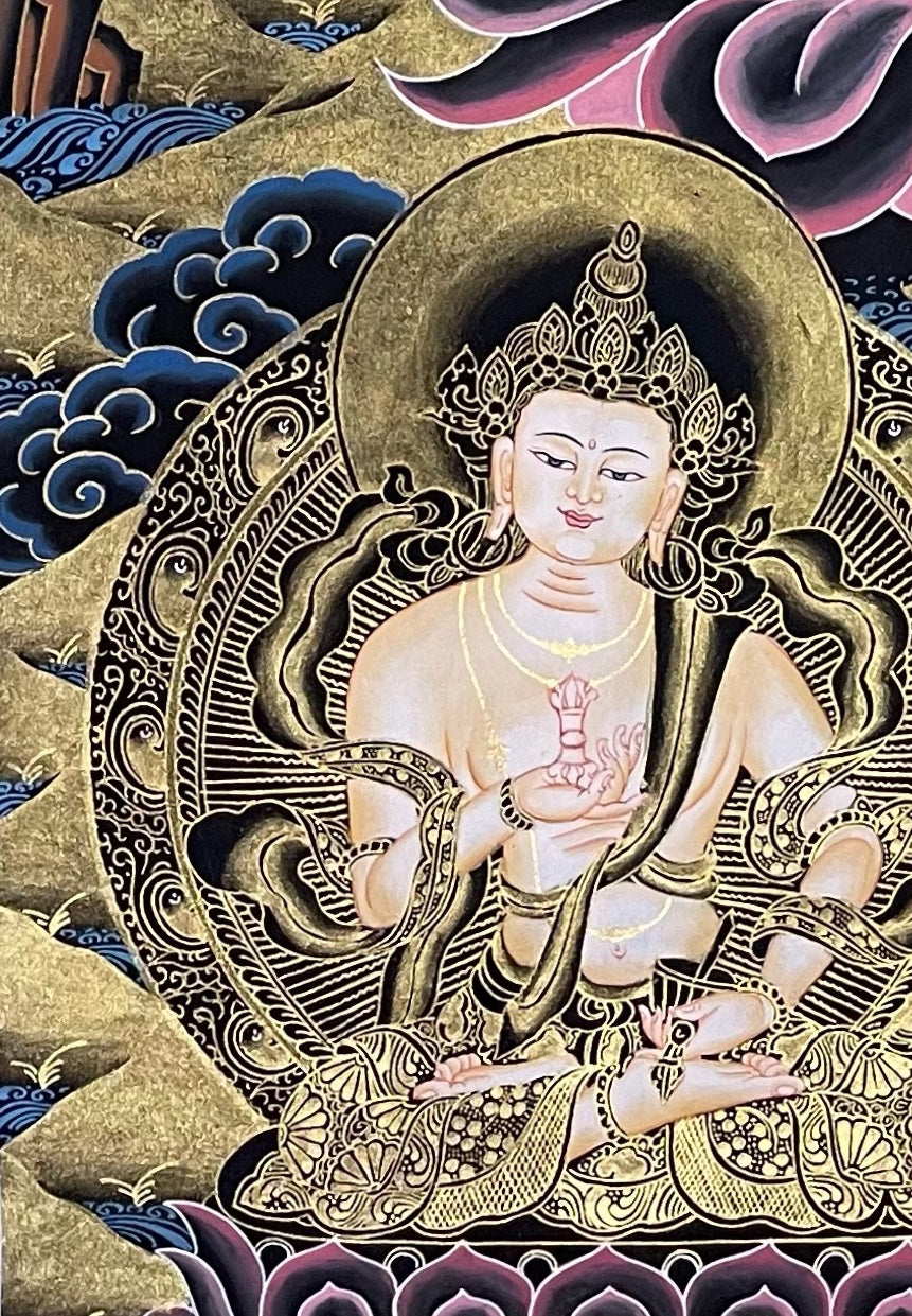 White Tara thangka, detail: bottom-left corner