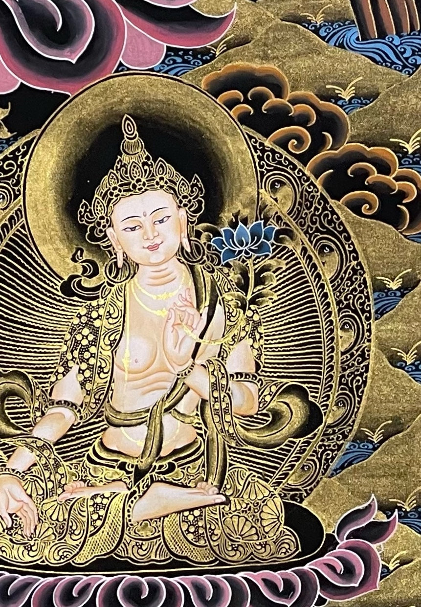 White Tara thangka, detail: bottom-right corner