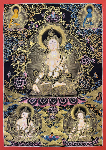 White Tara thangka, 60×84 cm, hand-painted in Nepal