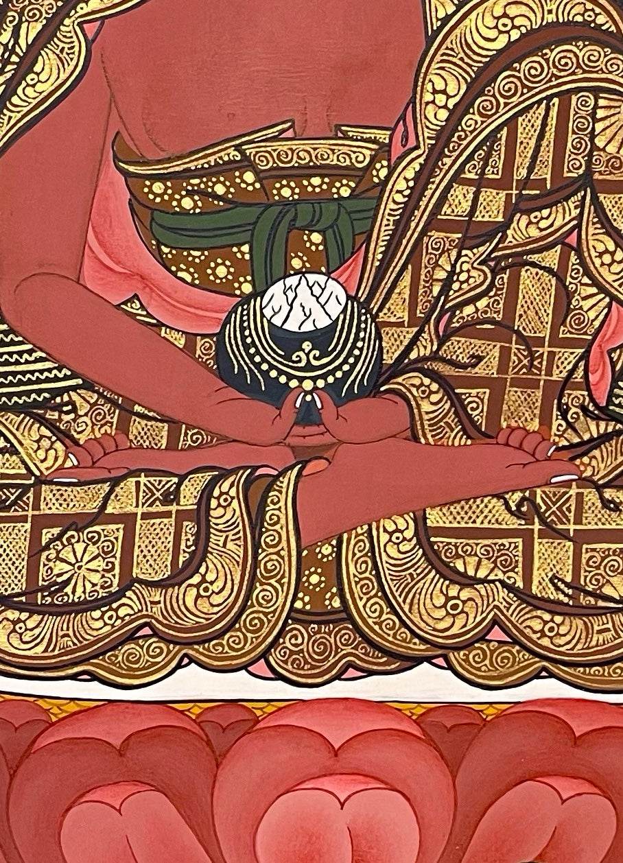 Amitabha Buddha thangka, detail: centre