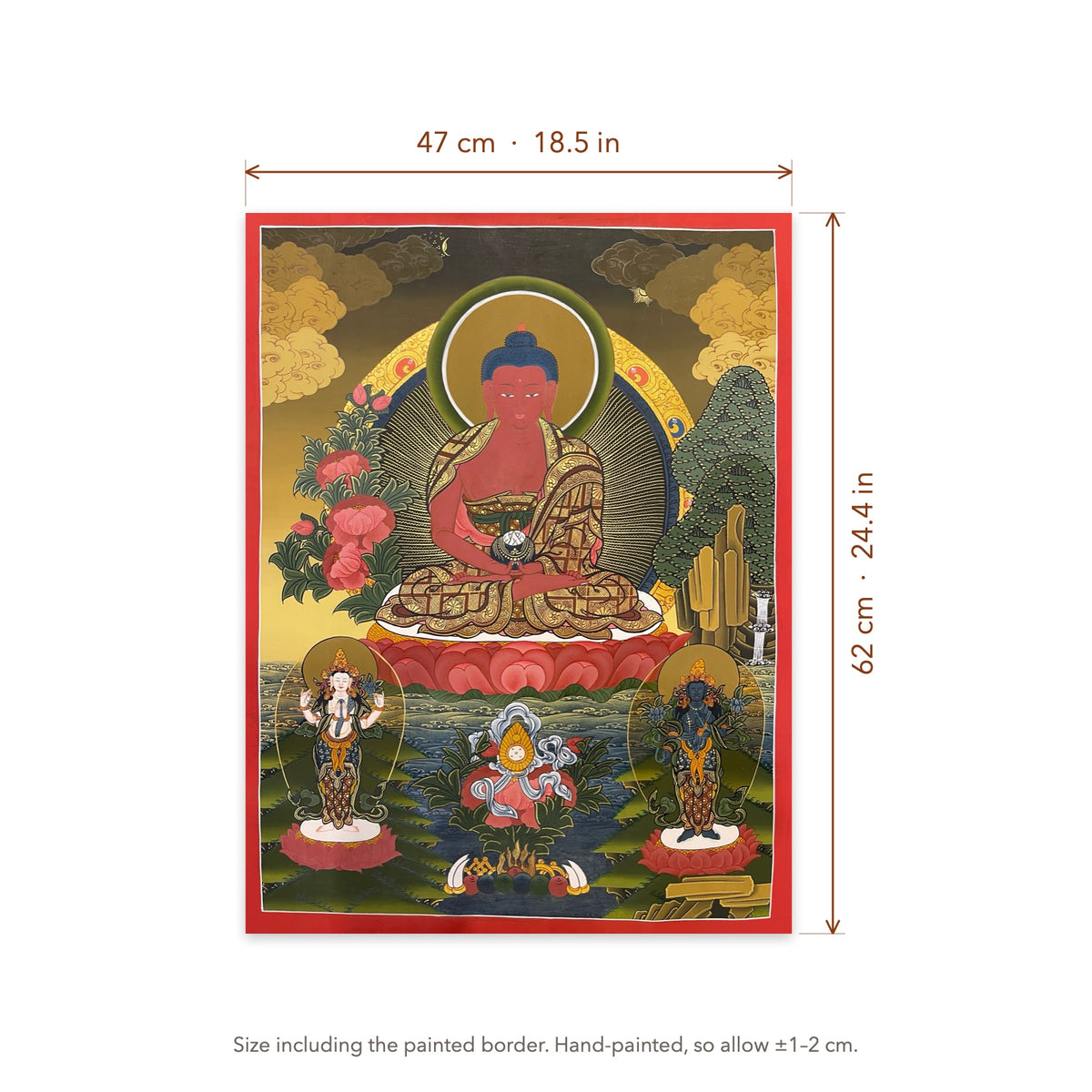 Size diagram: 47 × 62 cm (18.5 × 24.4 in), including the painted border