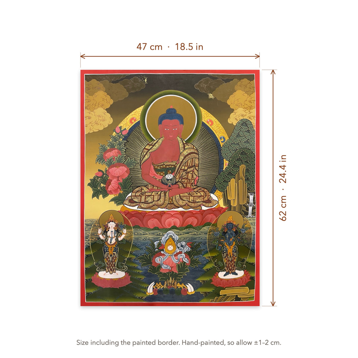 Size diagram: 47 × 62 cm (18.5 × 24.4 in), including the painted border