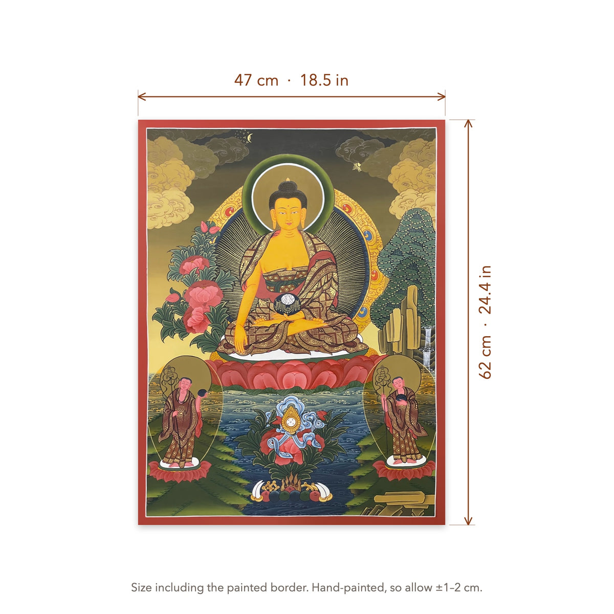 Size diagram: 47 × 62 cm (18.5 × 24.4 in), including the painted border