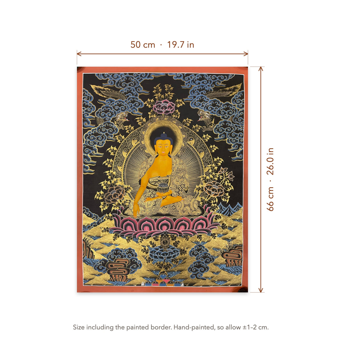 Size diagram: 50 × 66 cm (19.7 × 26.0 in), including the painted border