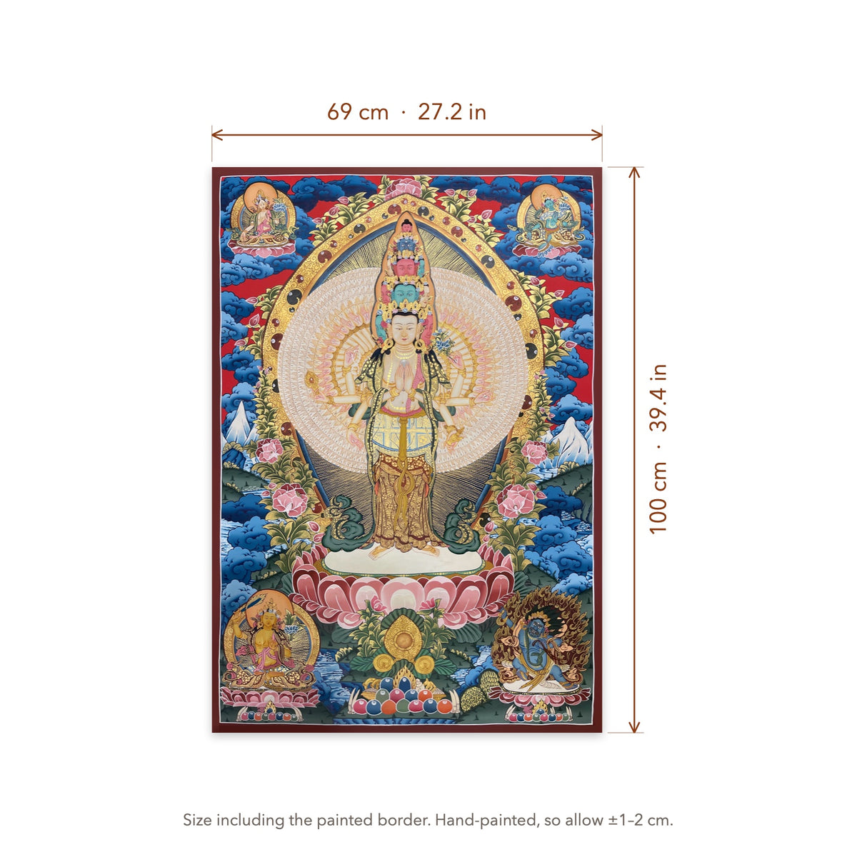 Size diagram: 69 × 100 cm (27.2 × 39.4 in), including the painted border