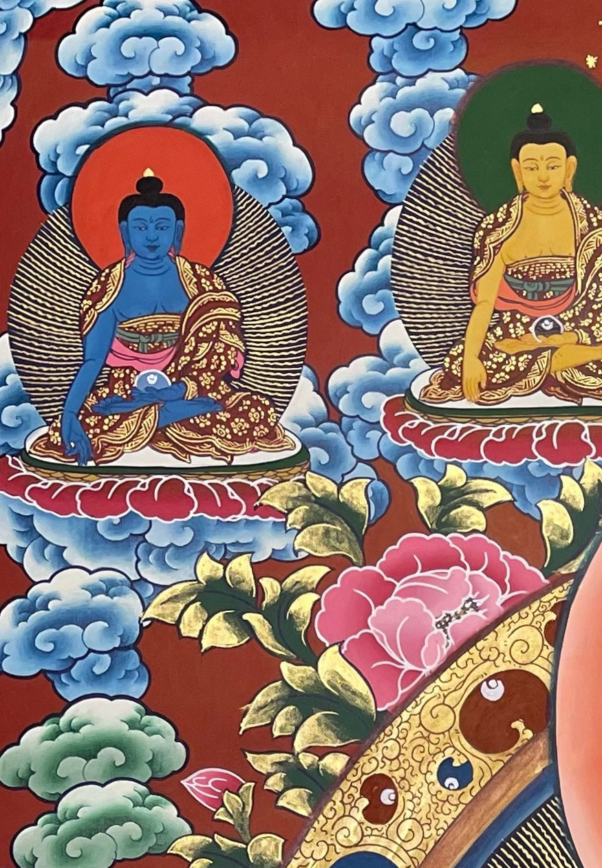 Chenrezig thangka, detail: top-left corner